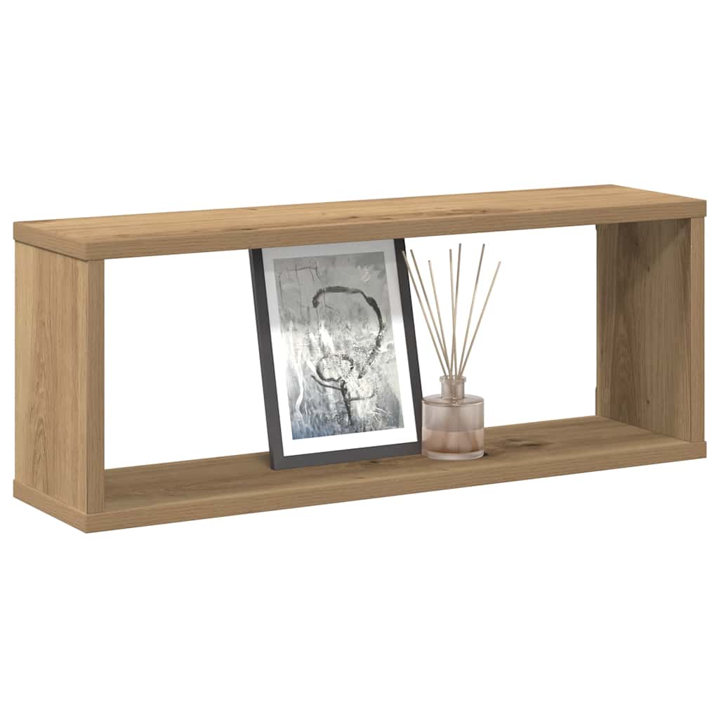 6 db kézműves tölgy színű szerelt fa fali kockapolc 60x15x23 cm
