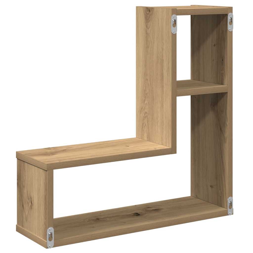 2 db kézműves tölgyszínű szerelt fa fali kockapolc 50x15x50 cm