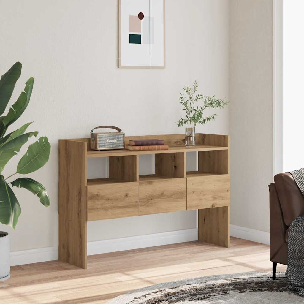 kézműves tölgy színű szerelt fa tálalószekrény 105x30x70 cm