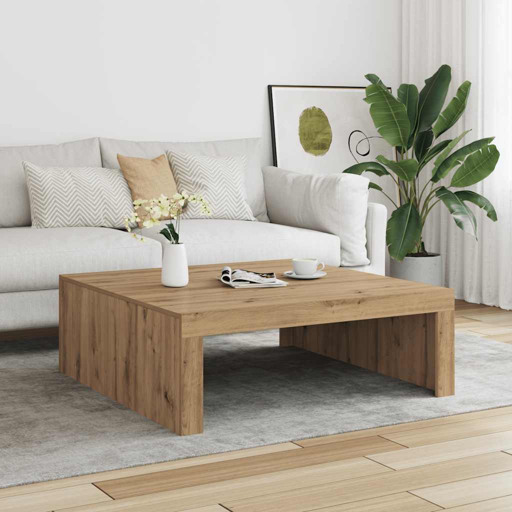 kézműves tölgy színű szerelt fa dohányzóasztal 100 x 100 x 35cm