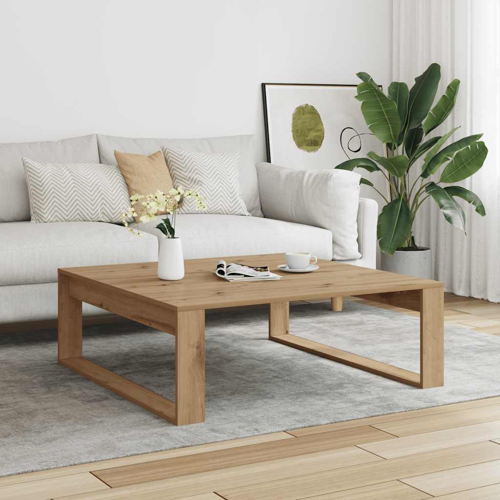 kézműves tölgy színű szerelt fa dohányzóasztal 100 x 100 x 35cm