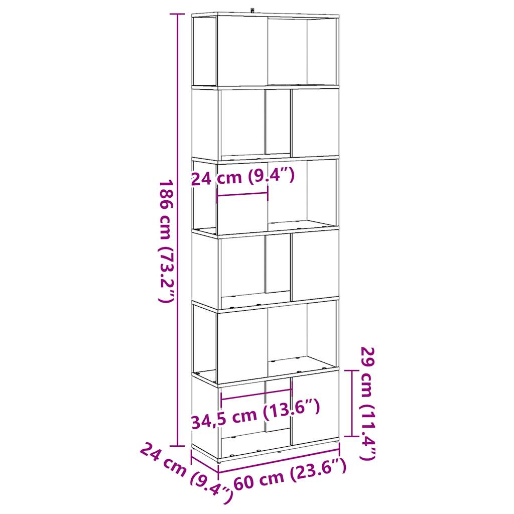 antik fa színű térelválasztó könyvszekrény 60x24x186 cm