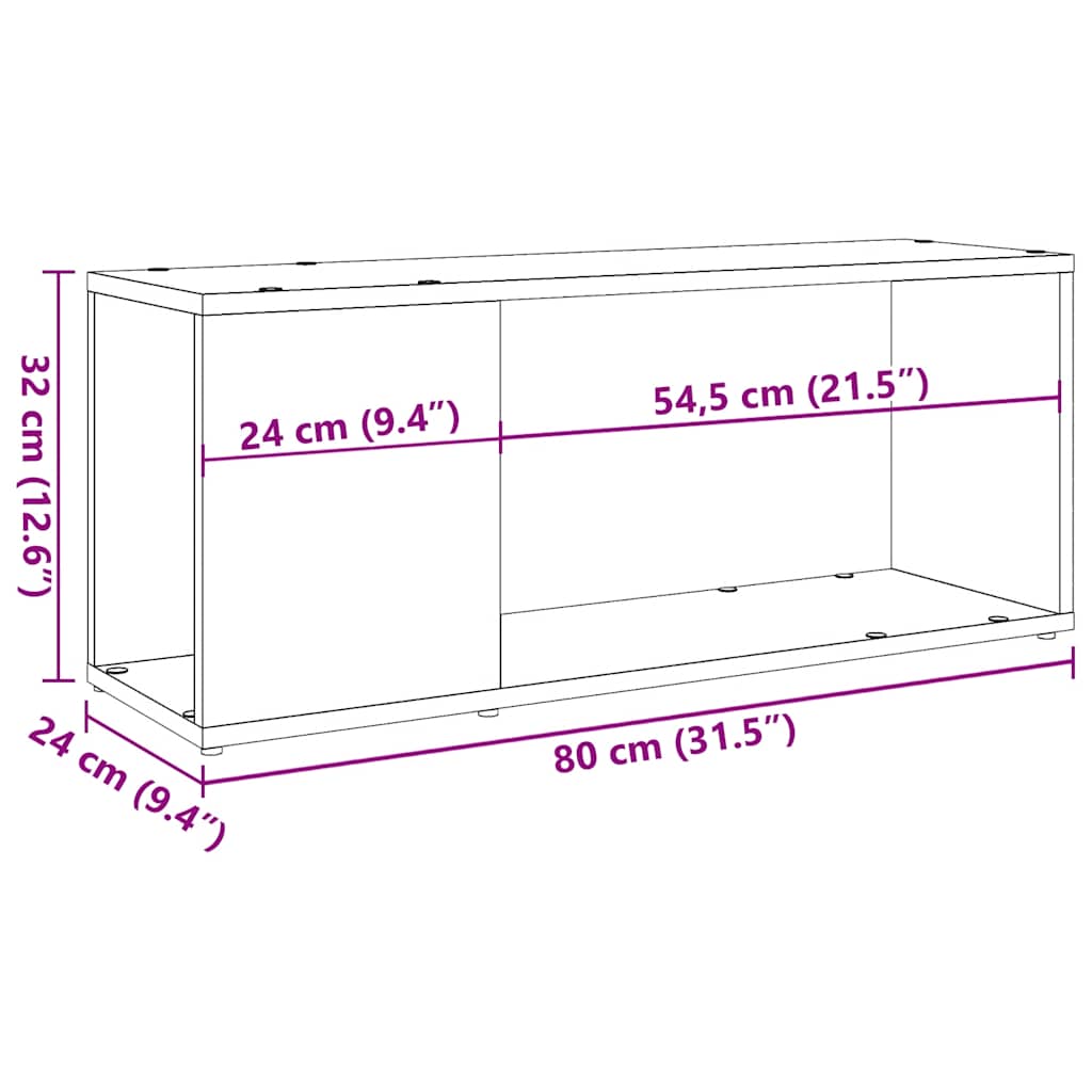 kézműves tölgy színű szerelt fa TV-szekrény 80x24x32 cm