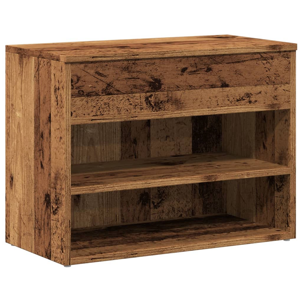 antik fa színű szerelt fa cipőtároló pad 60 x 30 x 45 cm