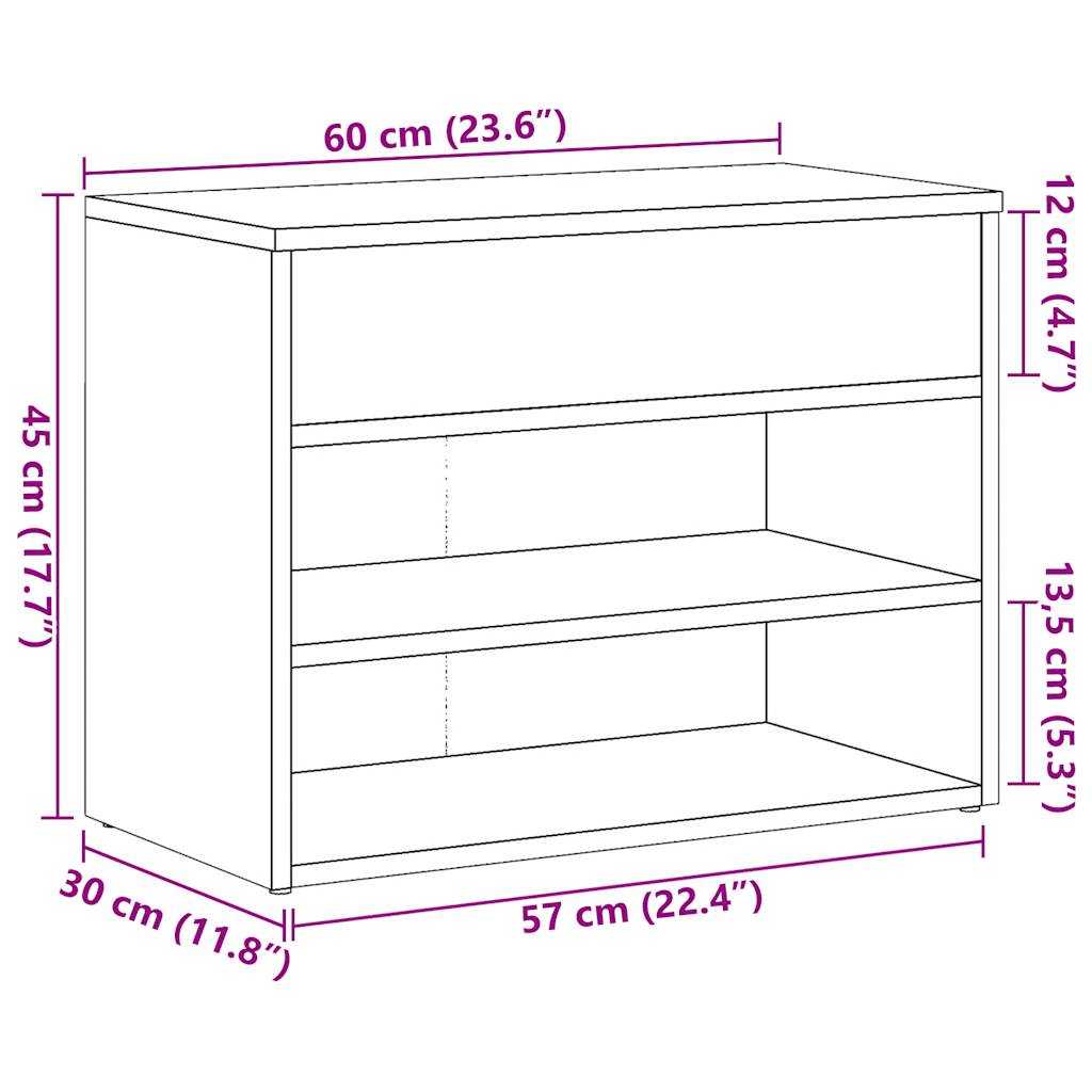 antik fa színű szerelt fa cipőtároló pad 60 x 30 x 45 cm