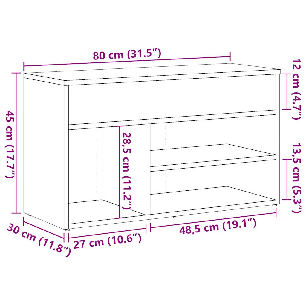 antik fa színű szerelt fa cipőtároló pad 80 x 30 x 45 cm