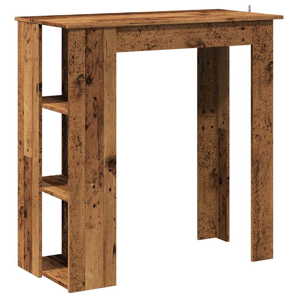 antik fa színű szerelt fa bárasztal polccal 102x50x103,5 cm