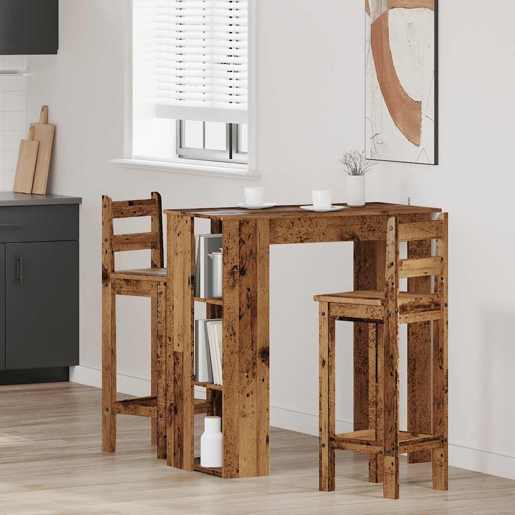 antik fa színű szerelt fa bárasztal polccal 102x50x103,5 cm