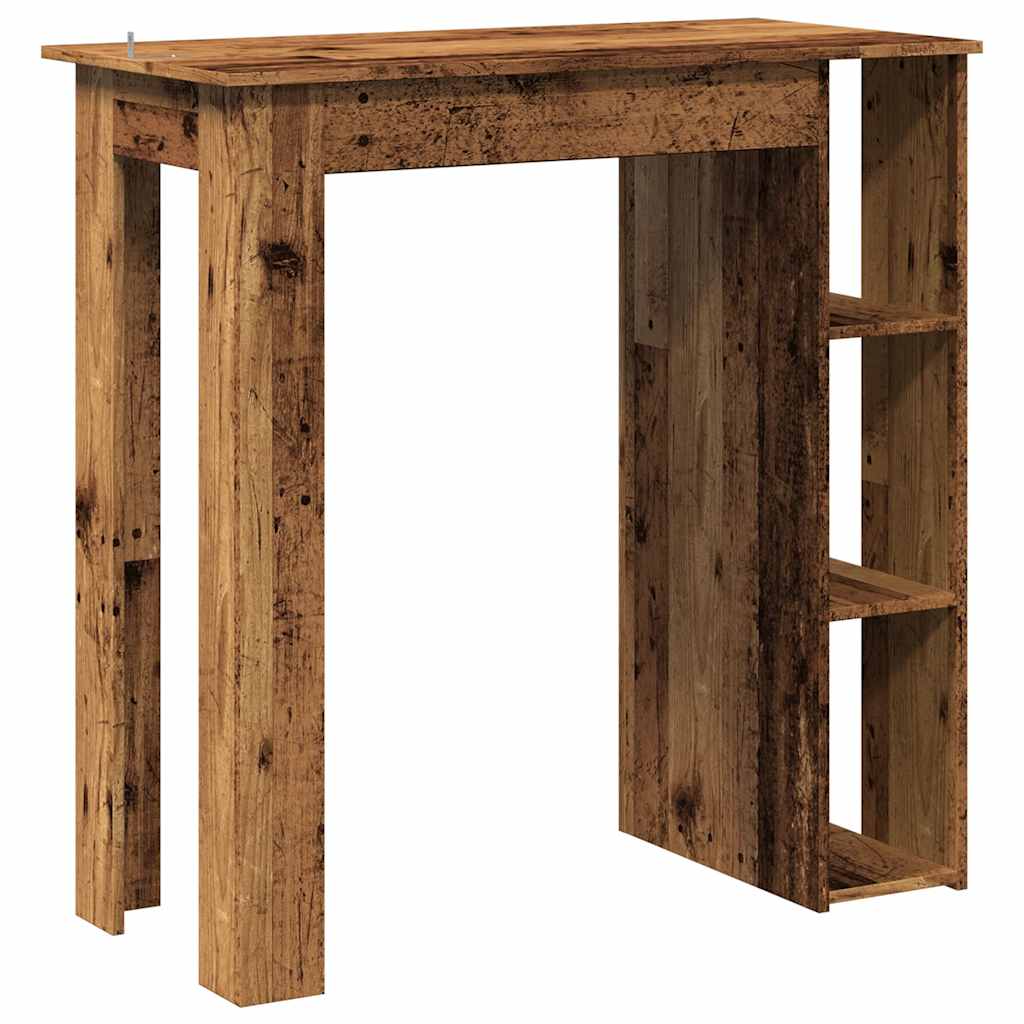 antik fa színű szerelt fa bárasztal polccal 102x50x103,5 cm