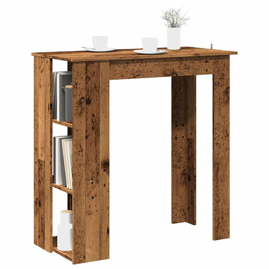 antik fa színű szerelt fa bárasztal polccal 102x50x103,5 cm