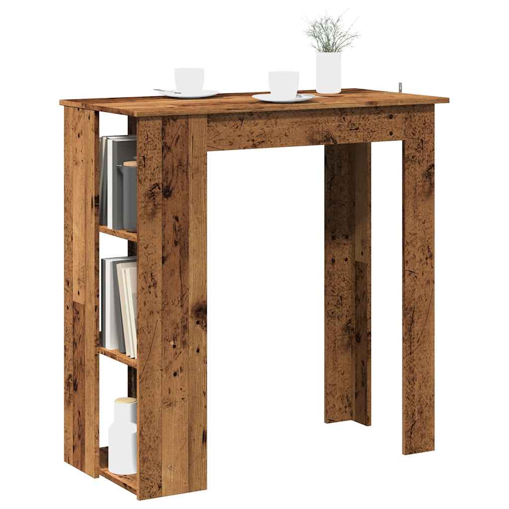 antik fa színű szerelt fa bárasztal polccal 102x50x103,5 cm
