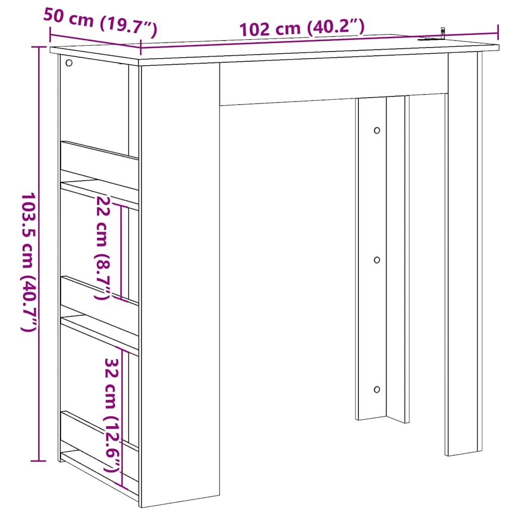 antik fa bárasztal polccal 102 x 50 x 103,5 cm