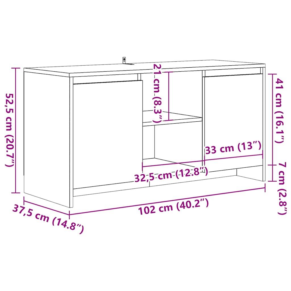 antik fa színű szerelt fa TV-szekrény 102 x 37,5 x 52,5 cm