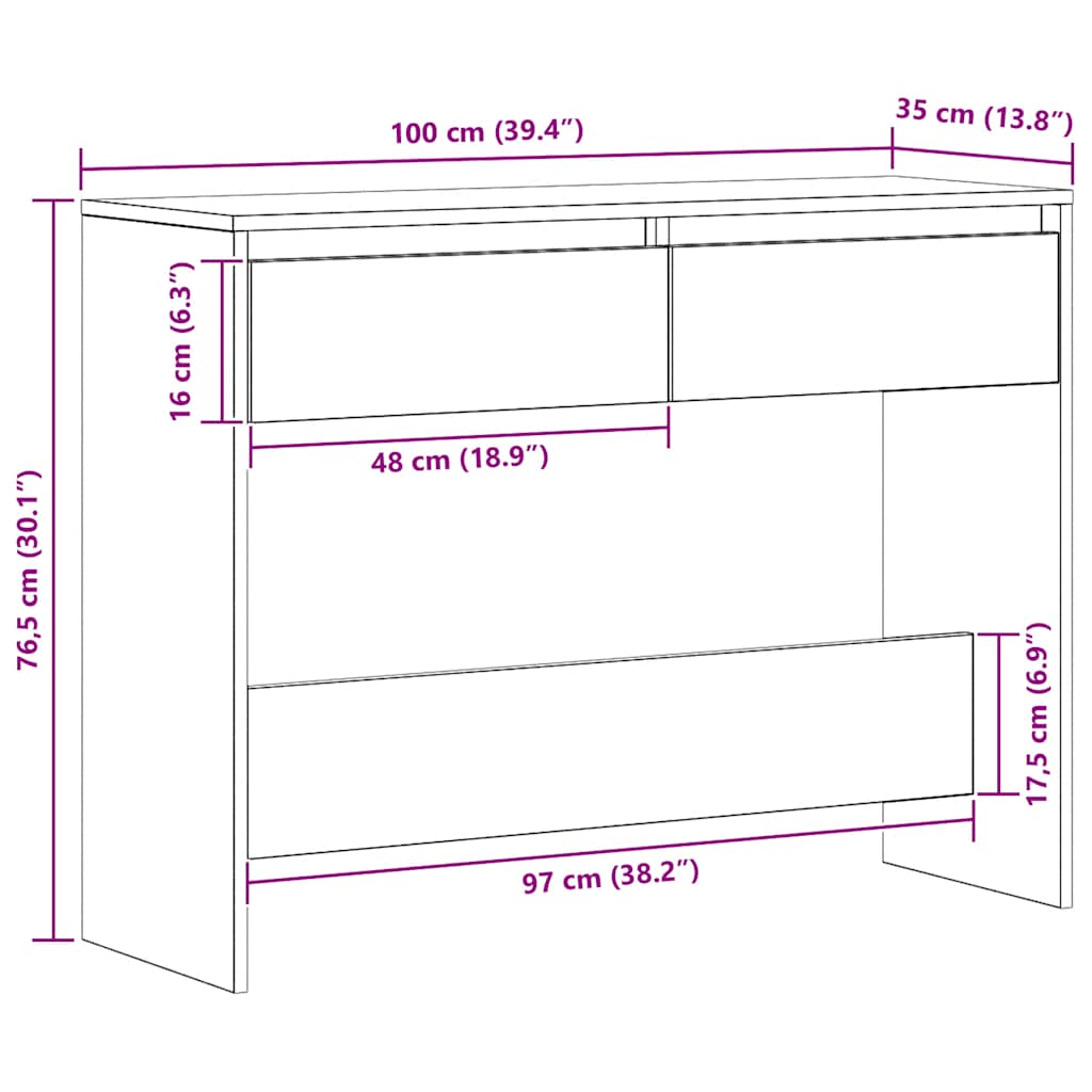 kézműves tölgy színű szerelt fa dohányzóasztal 100x35x76,5 cm