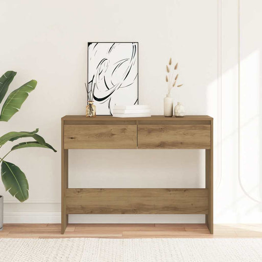 kézműves tölgy színű szerelt fa dohányzóasztal 100x35x76,5 cm