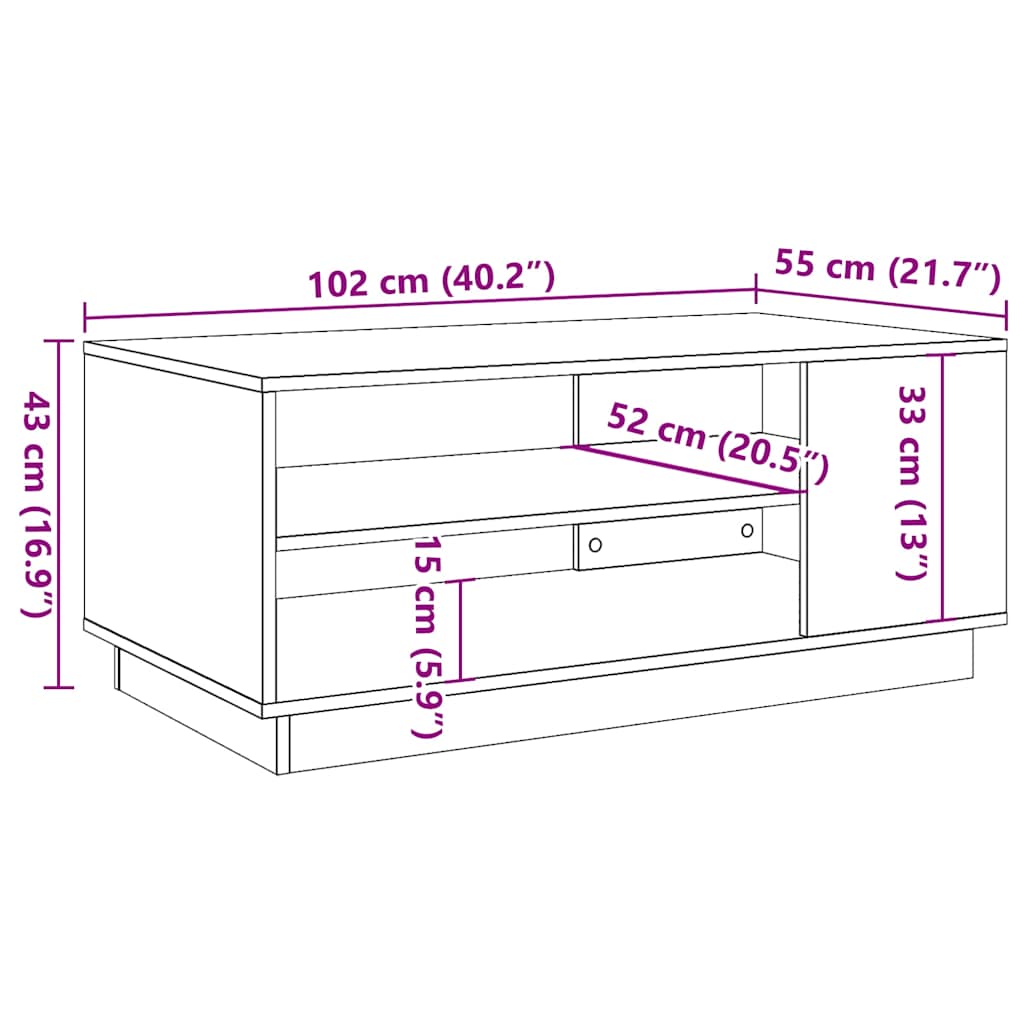 antik fa színű szerelt fa dohányzóasztal 102 x 55 x 43 cm