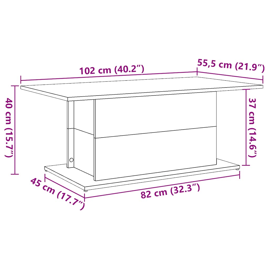 antik fa színű szerelt fa dohányzóasztal 102 x 55,5 x 40 cm