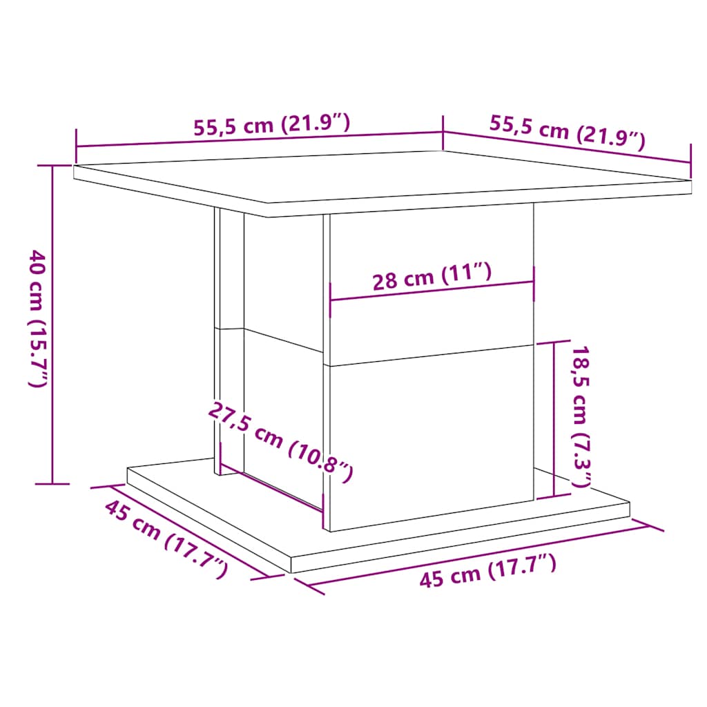 antik fa színű szerelt fa dohányzóasztal 55,5 x 55,5 x 40 cm