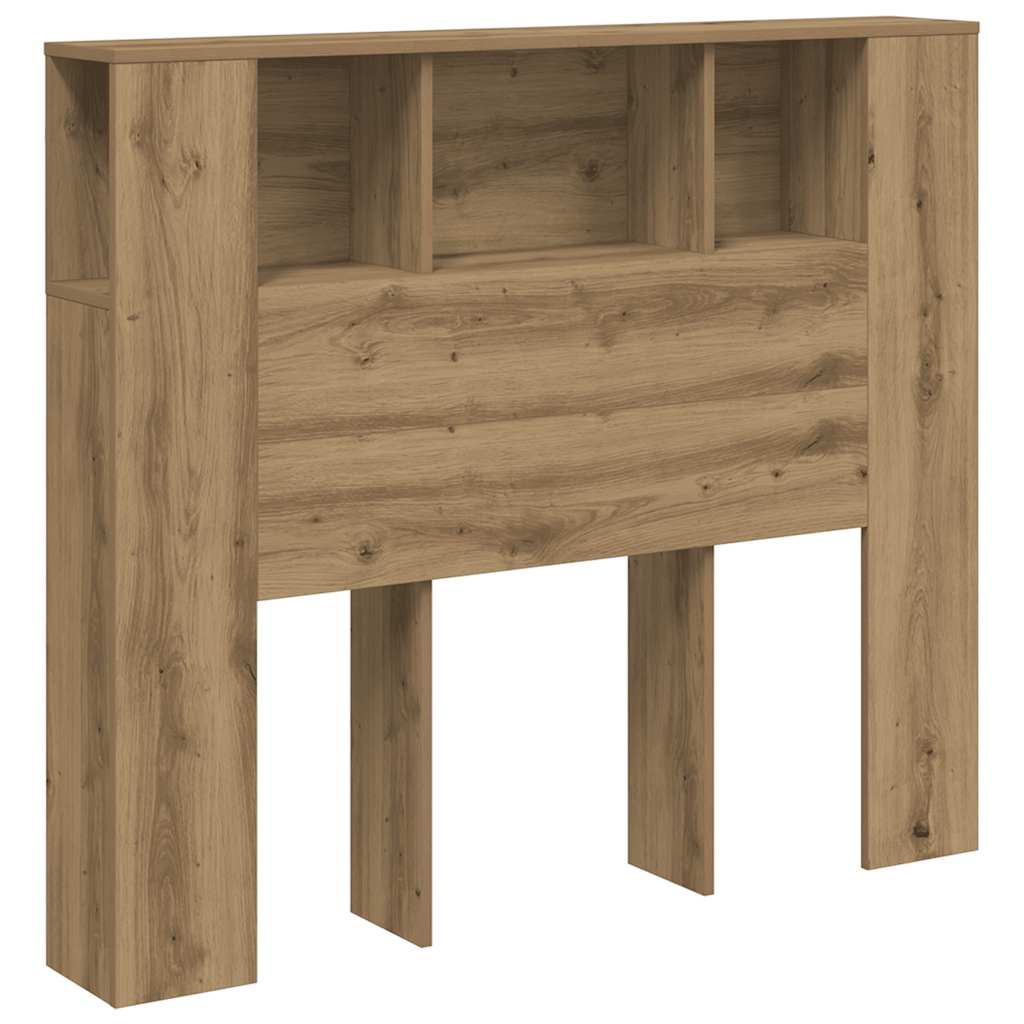 kézműves tölgyszínű szerelt fa LED-es fejtámla 120x18,5x103,5cm