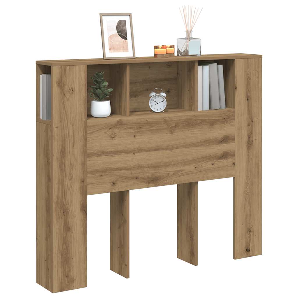 kézműves tölgyszínű szerelt fa LED-es fejtámla 120x18,5x103,5cm