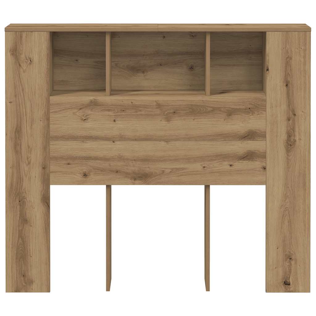 kézműves tölgyszínű szerelt fa LED-es fejtámla 120x18,5x103,5cm