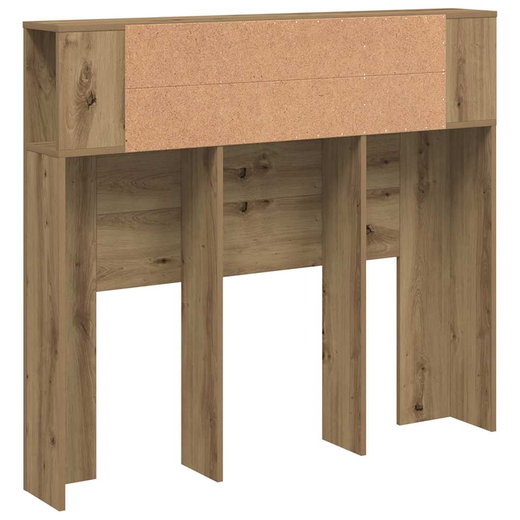 kézműves tölgyszínű szerelt fa LED-es fejtámla 120x18,5x103,5cm