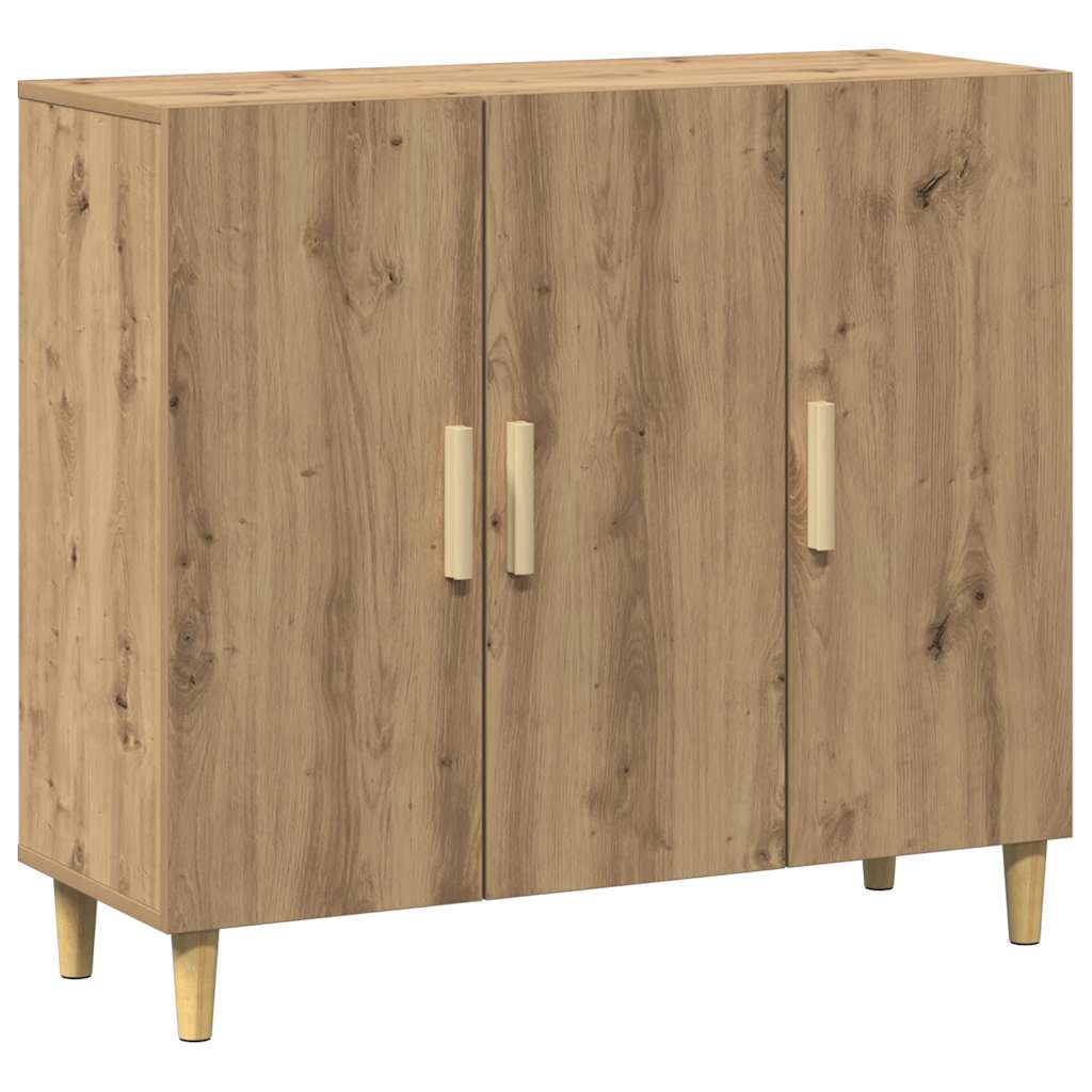 kézműves tölgy színű szerelt fa tálalószekrény 90 x 34 x 80 cm