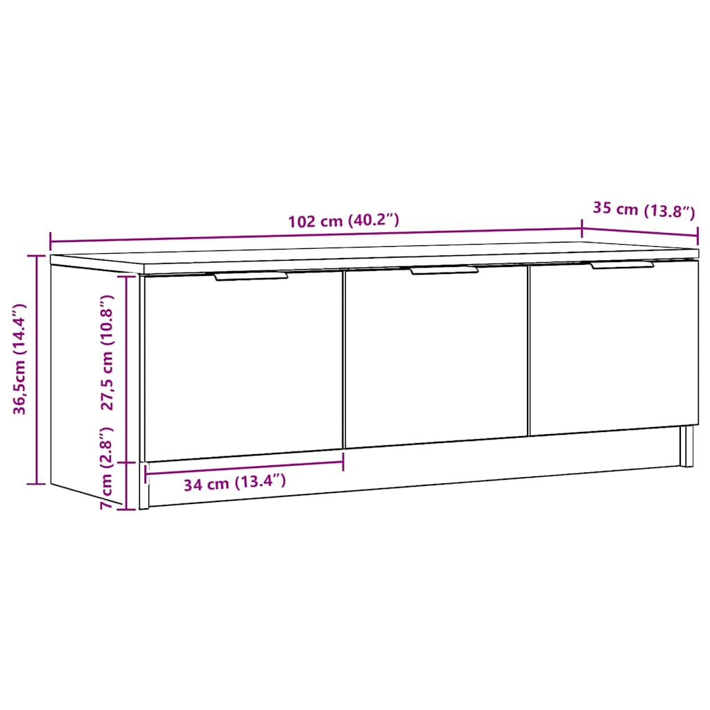 TV szekrény Artisan tölgy 102x35x36,5 cm Műanyag fa