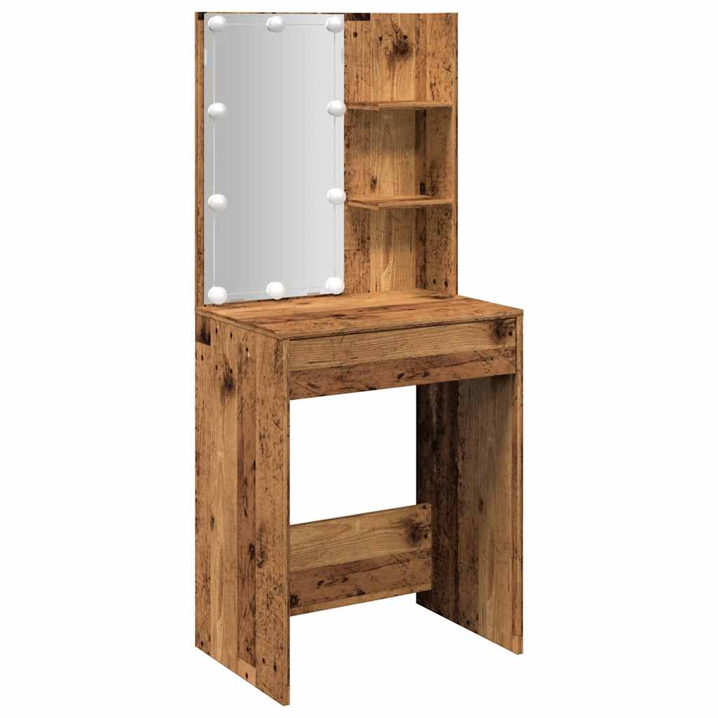 antik fa színű LED-es fésülködőasztal 60 x 40 x 140 cm