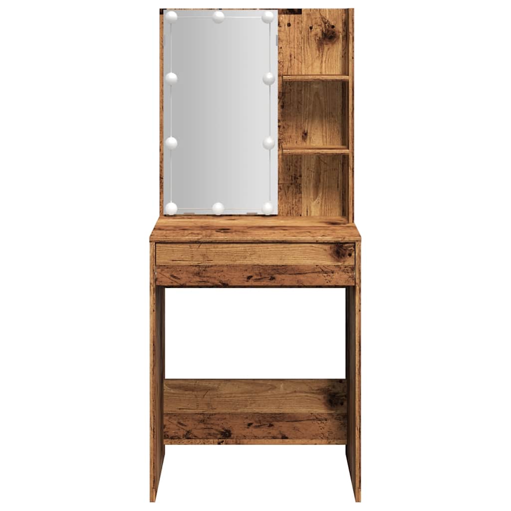 antik fa színű LED-es fésülködőasztal 60 x 40 x 140 cm