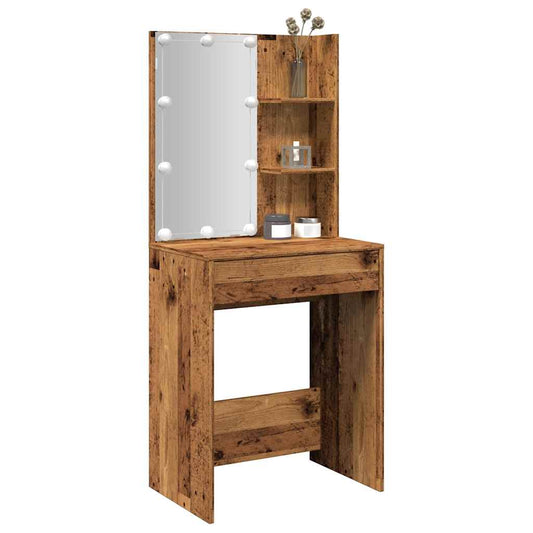 antik fa színű LED-es fésülködőasztal 60 x 40 x 140 cm