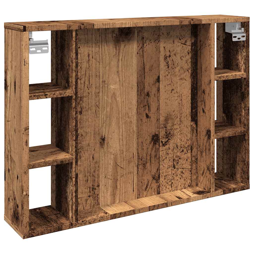 antik fa színű szerelt fa tükrös szekrény LED-ekkel 76x15x55 cm