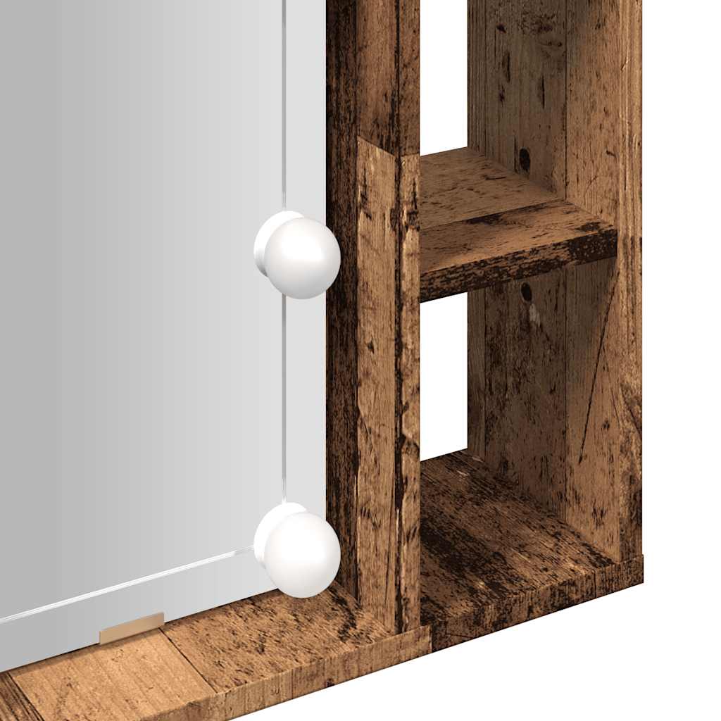 antik fa színű szerelt fa tükrös szekrény LED-ekkel 76x15x55 cm