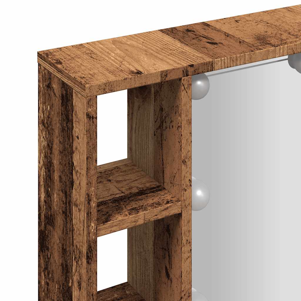 antik fa színű szerelt fa tükrös szekrény LED-ekkel 76x15x55 cm
