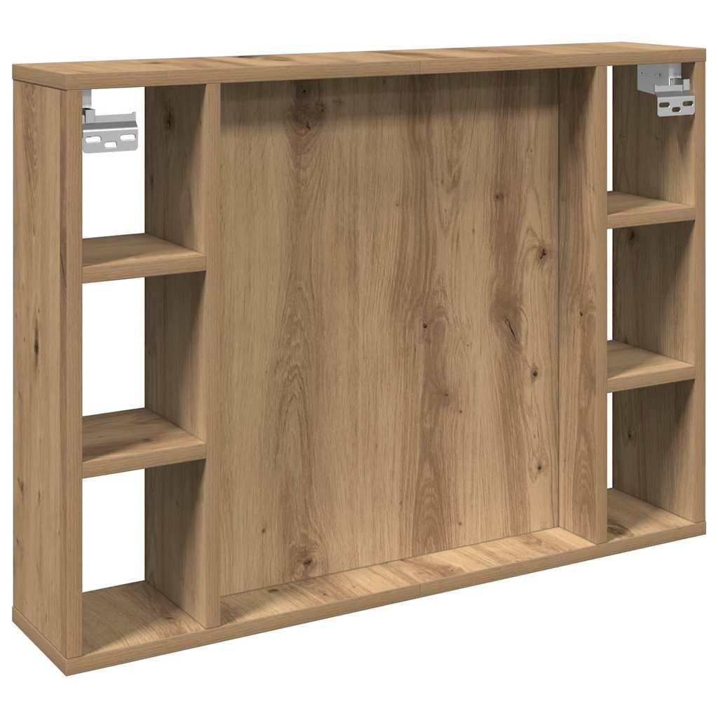 kézműves tölgy szerelt fa tükrös szekrény LED-ekkel 76x15x55 cm