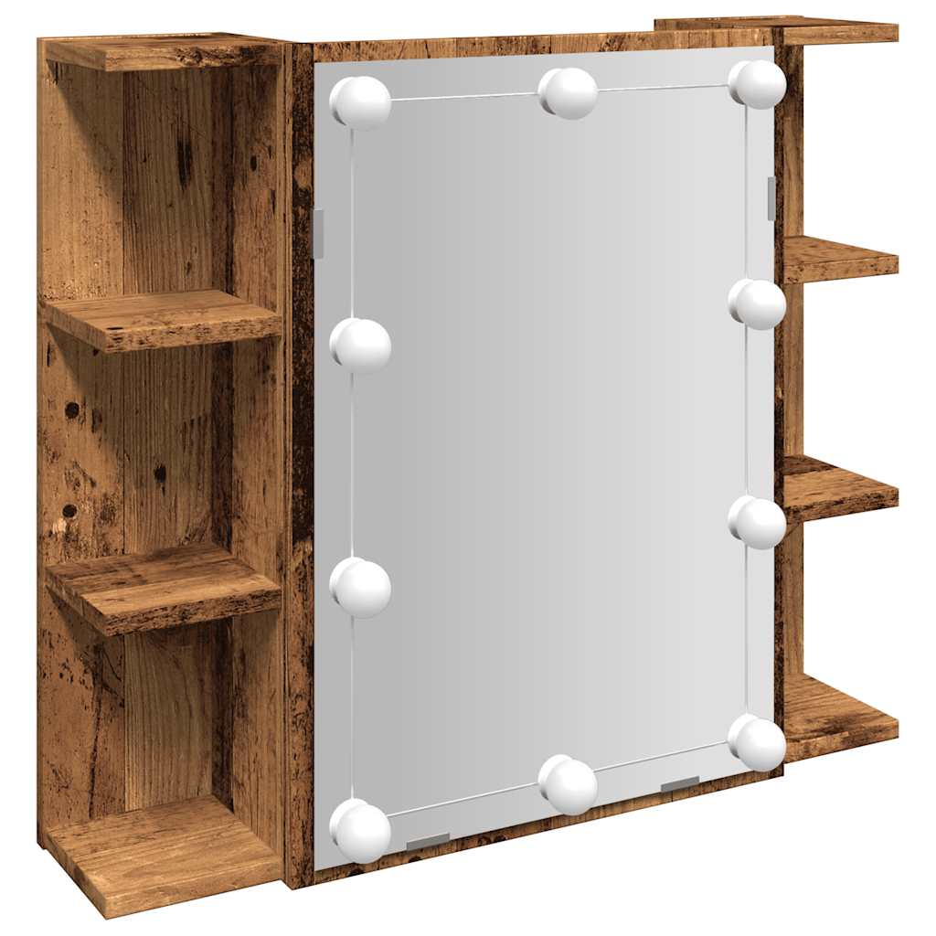 antik fa tükrös szekrény LED-ekkel 70 x 16,5 x 60 cm
