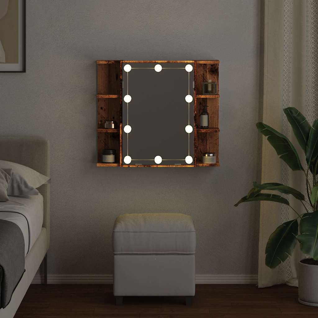 antik fa tükrös szekrény LED-ekkel 70 x 16,5 x 60 cm