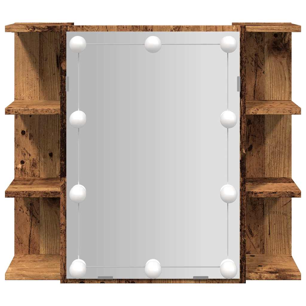 antik fa tükrös szekrény LED-ekkel 70 x 16,5 x 60 cm