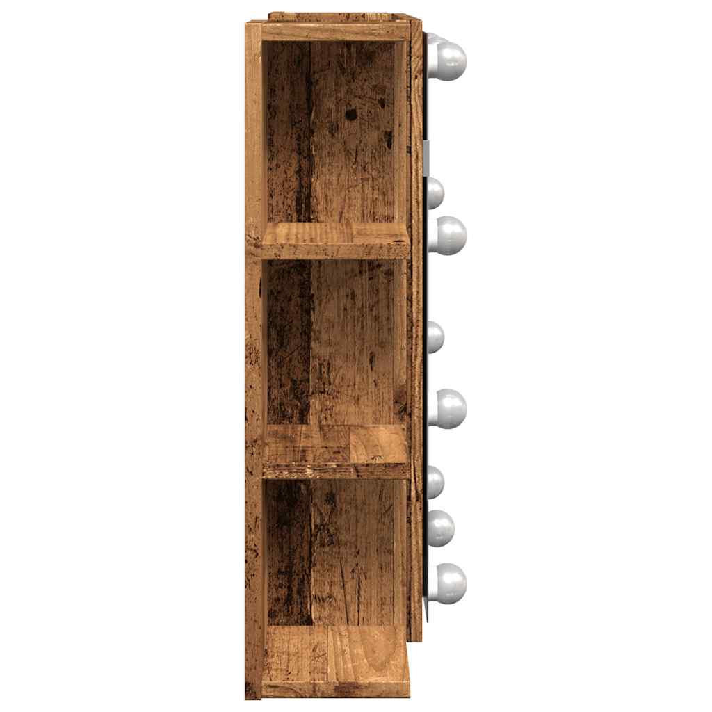 antik fa tükrös szekrény LED-ekkel 70 x 16,5 x 60 cm