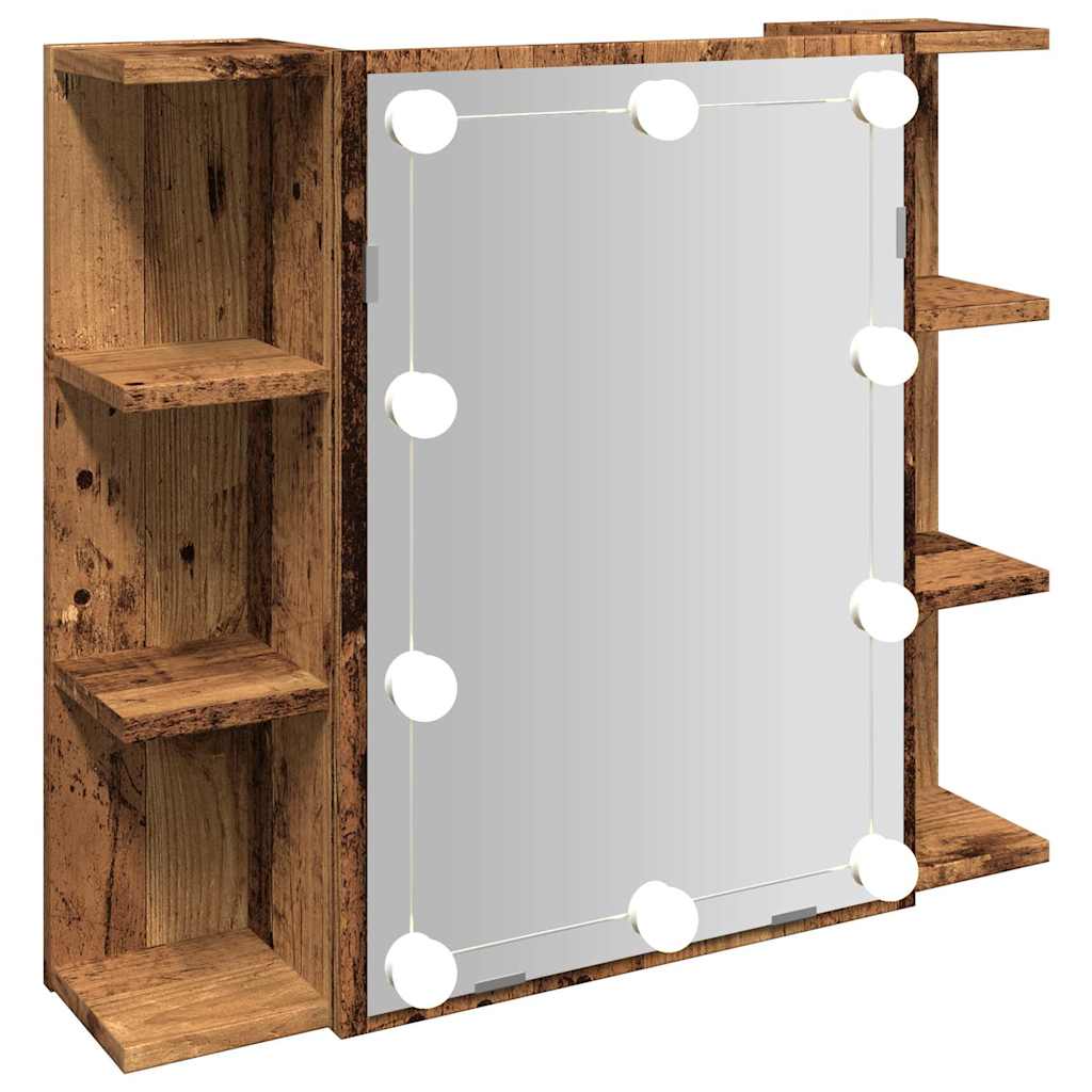 antik fa tükrös szekrény LED-ekkel 70 x 16,5 x 60 cm
