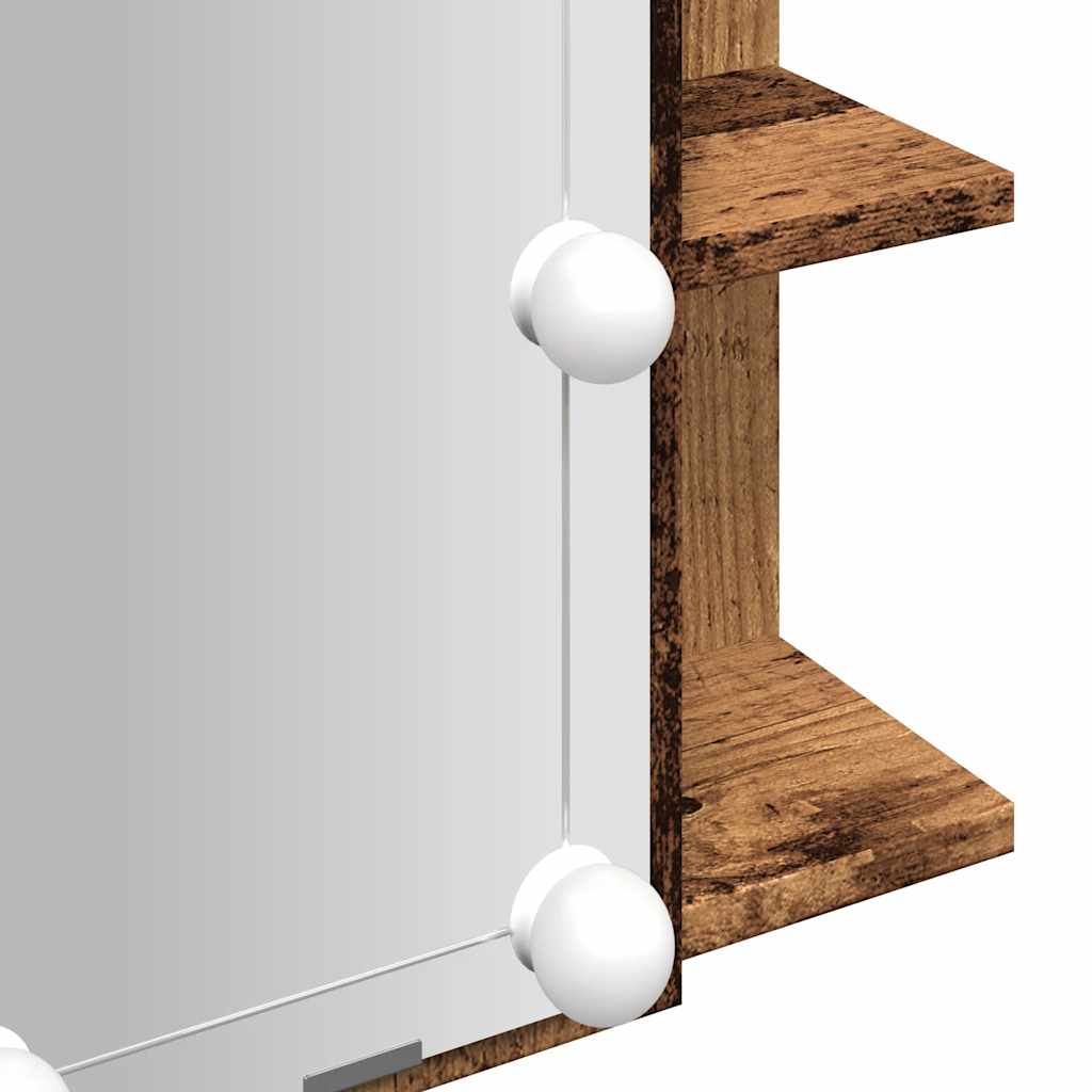 antik fa tükrös szekrény LED-ekkel 70 x 16,5 x 60 cm