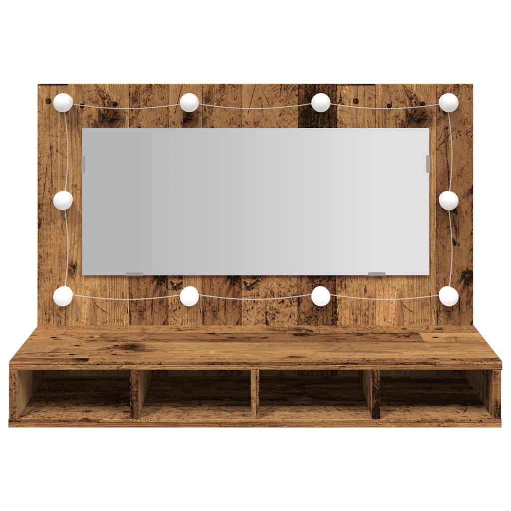 antik fa tükrös szekrény LED-ekkel 90x31,5x62 cm
