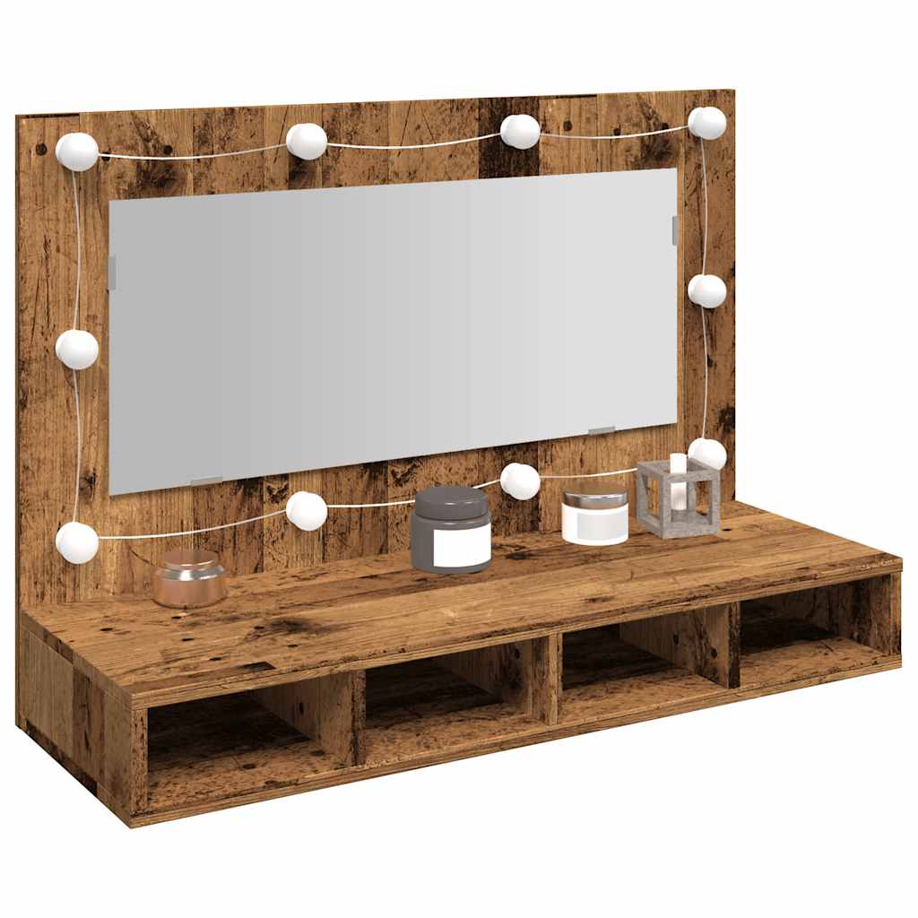 antik fa tükrös szekrény LED-ekkel 90x31,5x62 cm