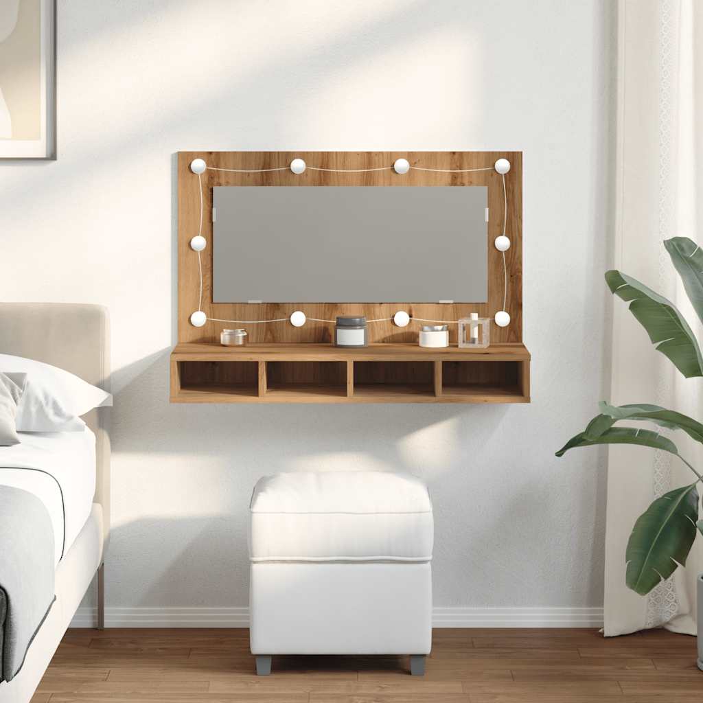 Artisan tölgyfa tükrös szekrény LED-del 90x31,5x62 cm