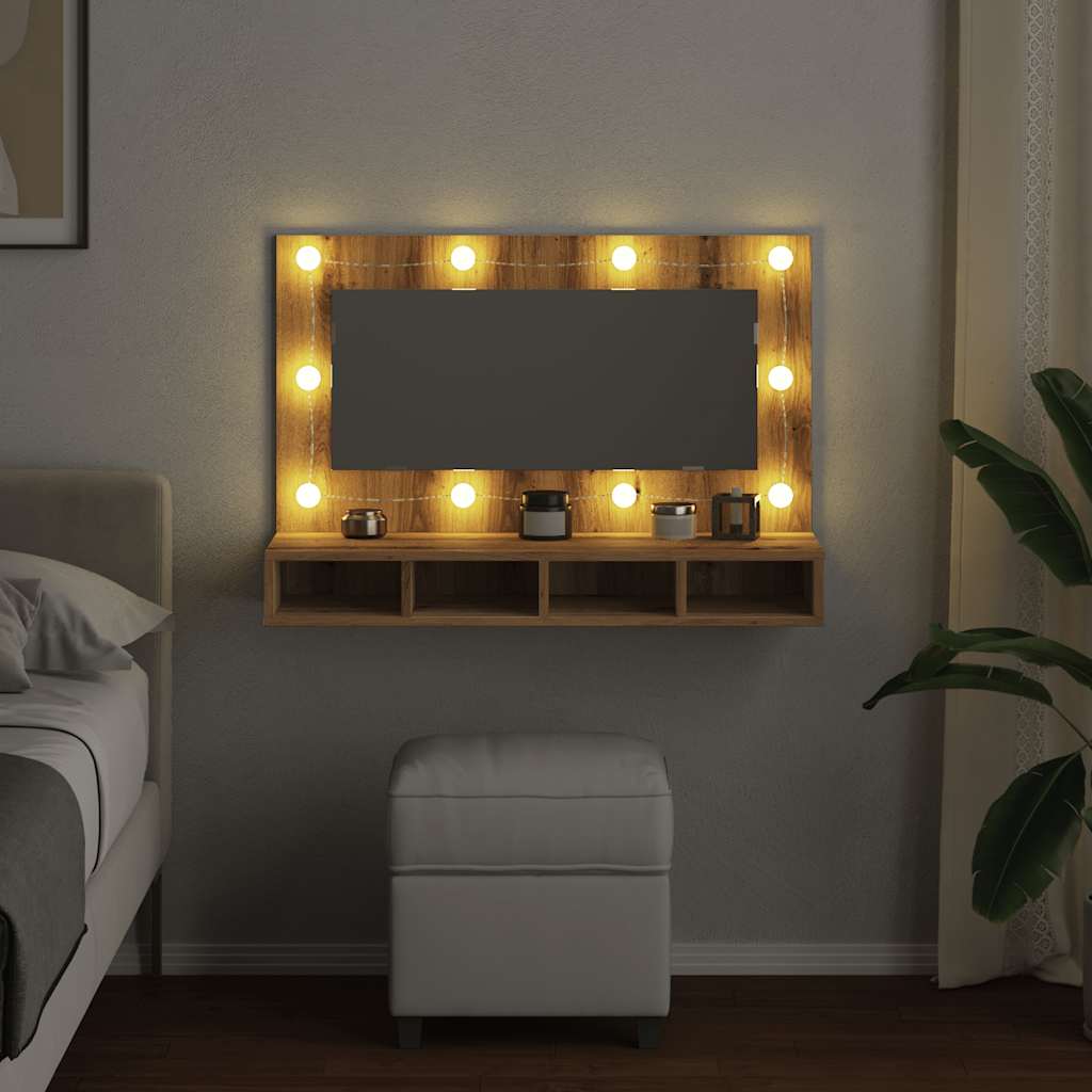 Artisan tölgyfa tükrös szekrény LED-del 90x31,5x62 cm