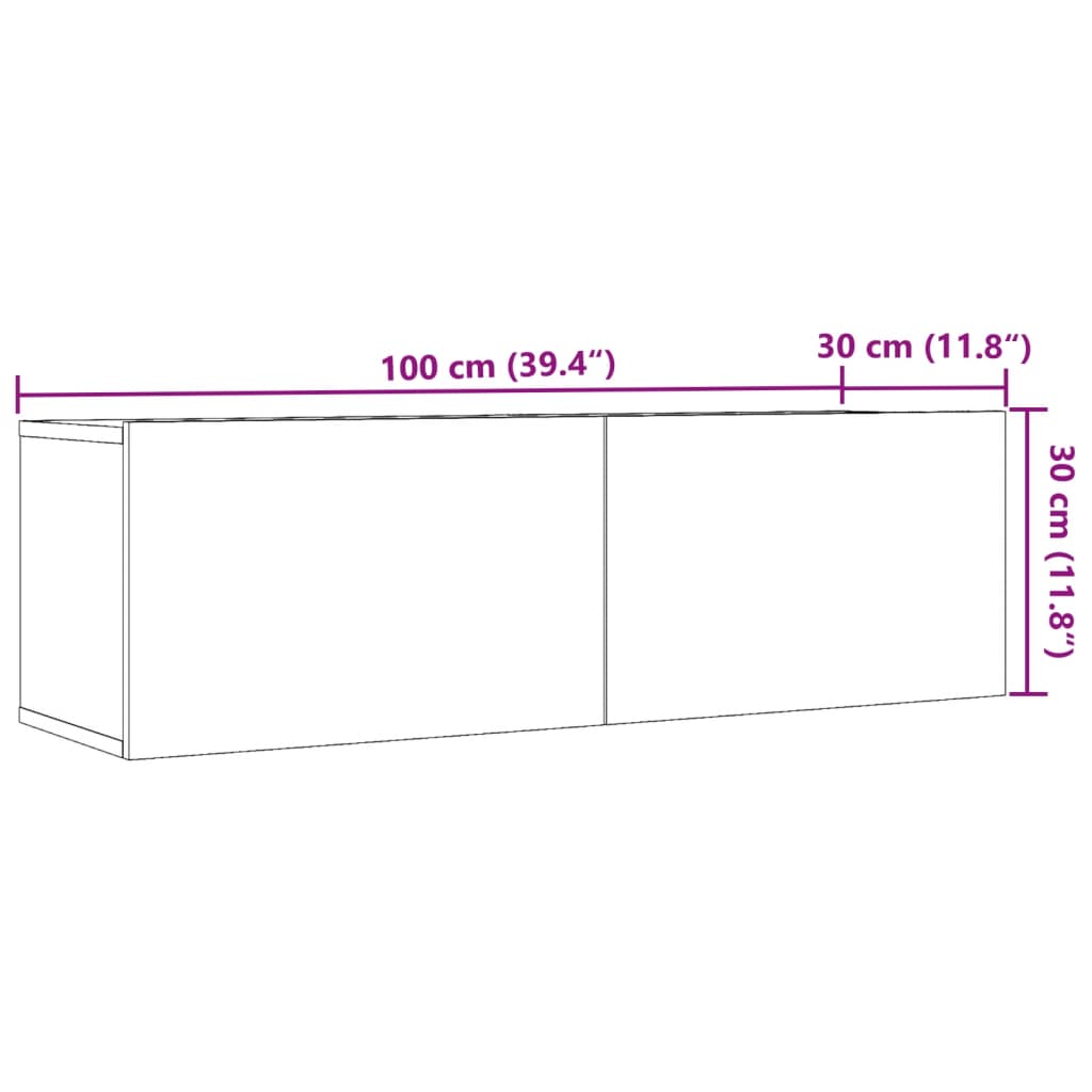 2 db kézműves tölgy falra szerelhető TV-szekrény 100x30x30 cm