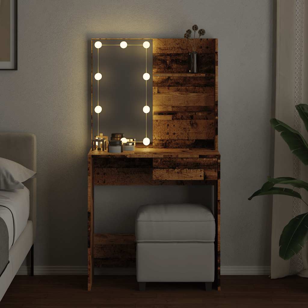 antik fa fésülködőasztal LED-del 74,5 x 40 x 141 cm