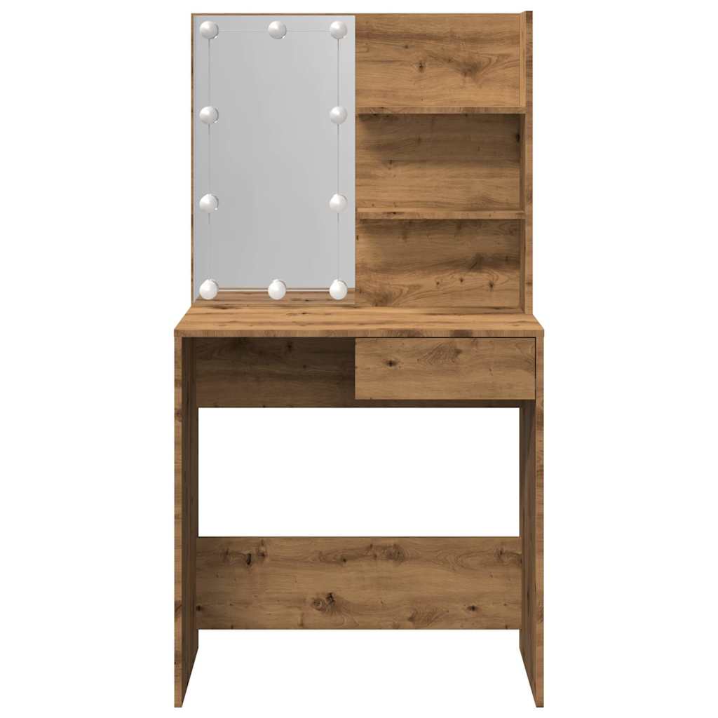 kézműves tölgy színű LED-es fésülködőasztal 74,5x40x141 cm