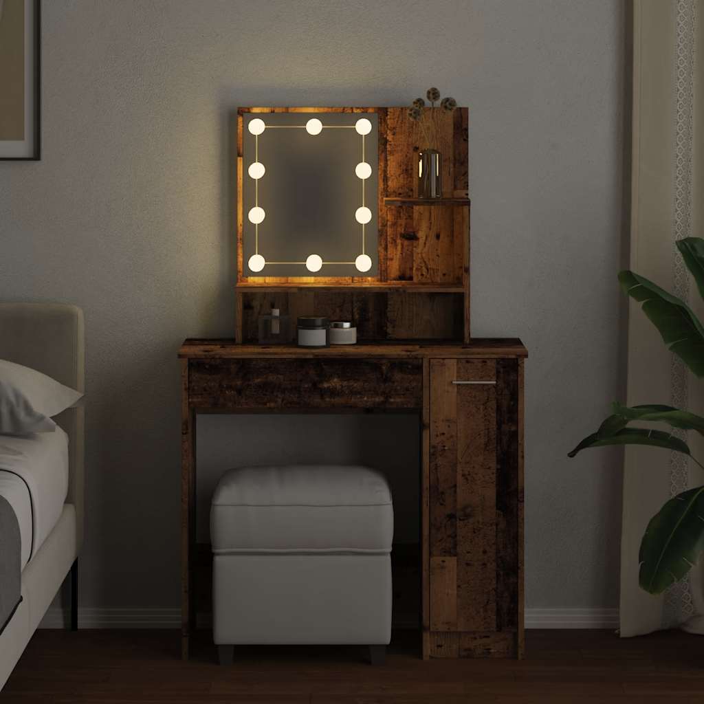 antik fa színű LED.es fésülködőasztal 86,5 x 35 x 136 cm