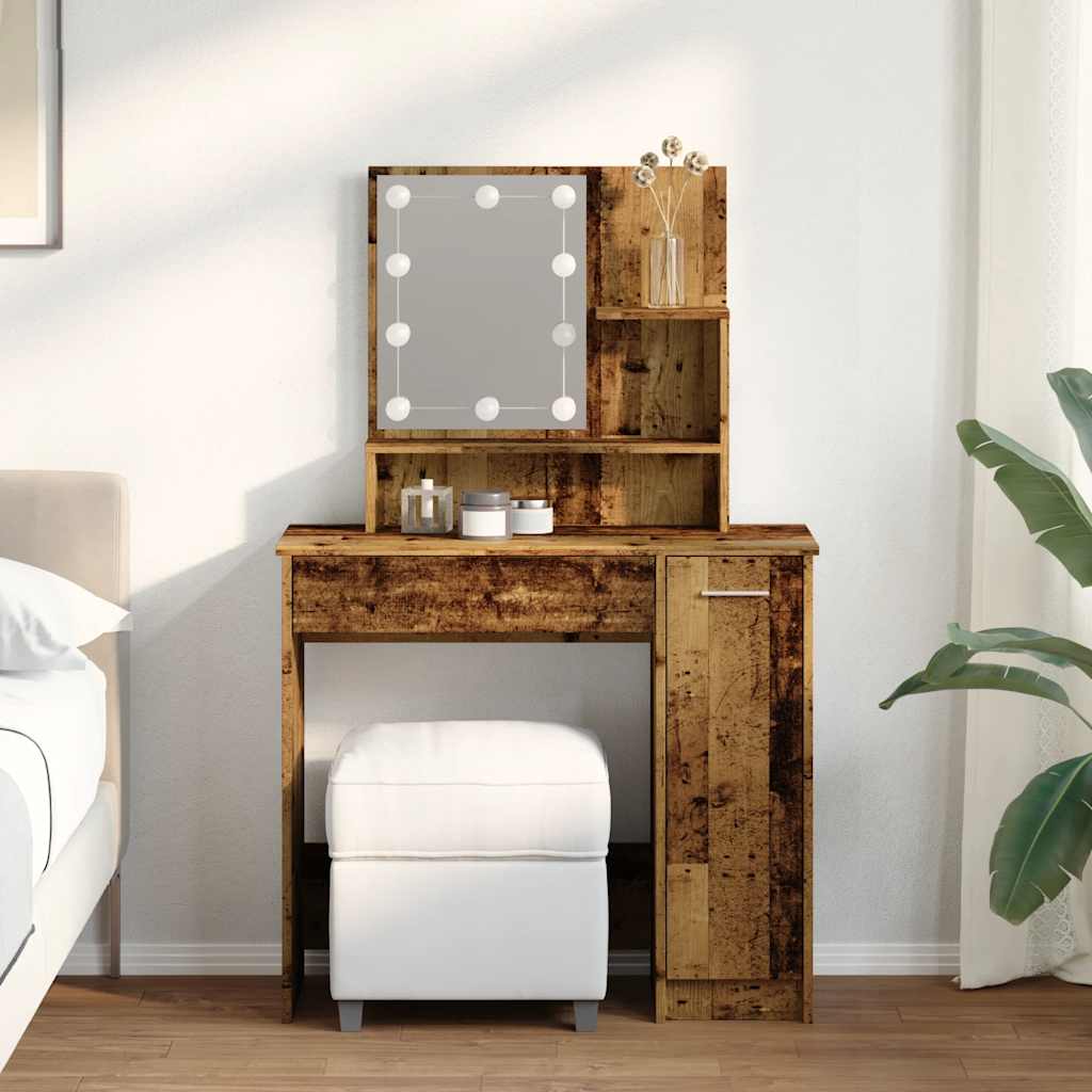 antik fa színű LED.es fésülködőasztal 86,5 x 35 x 136 cm